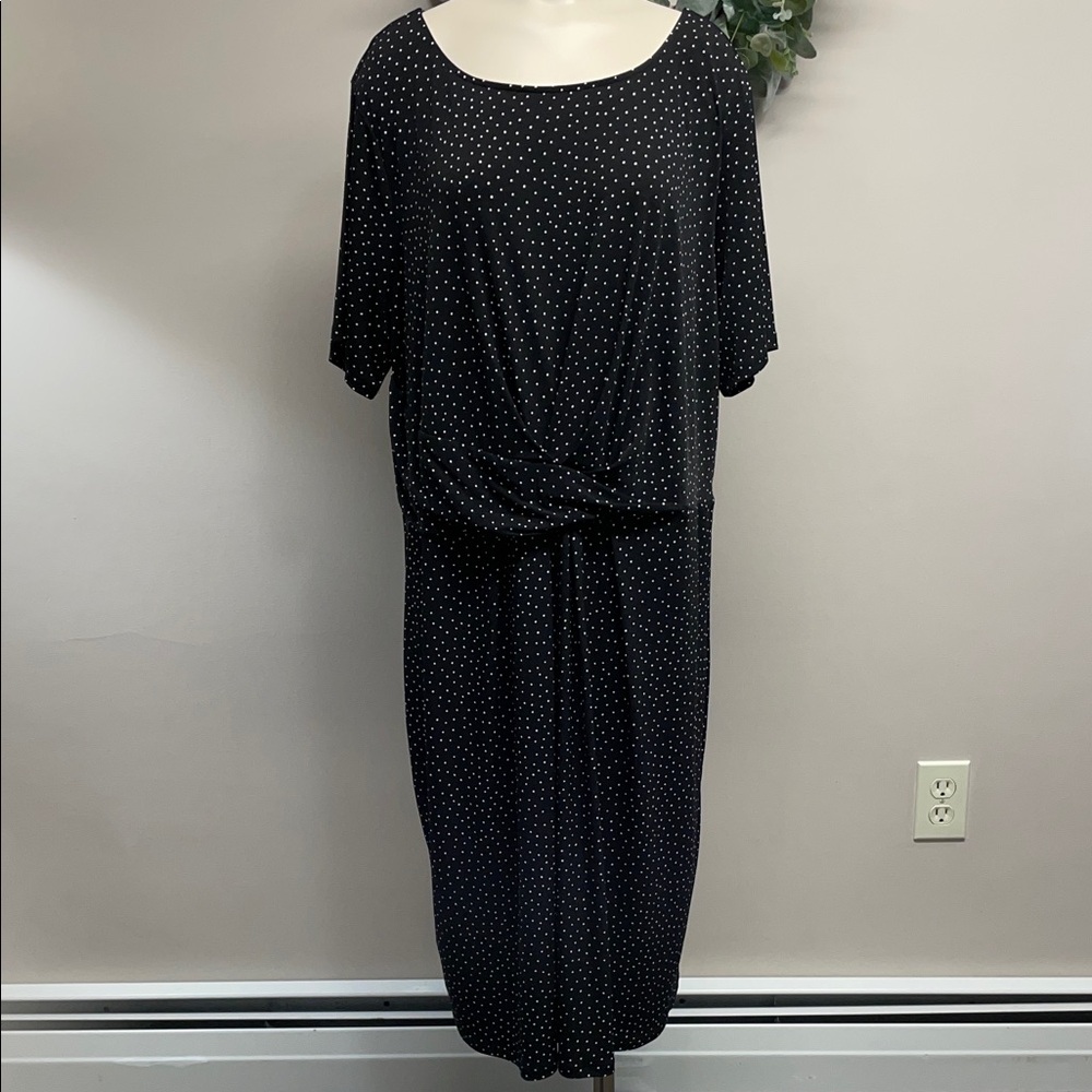 NWT Roz & Ali Short Sleeve Black & White Polka Dot Dress 2X